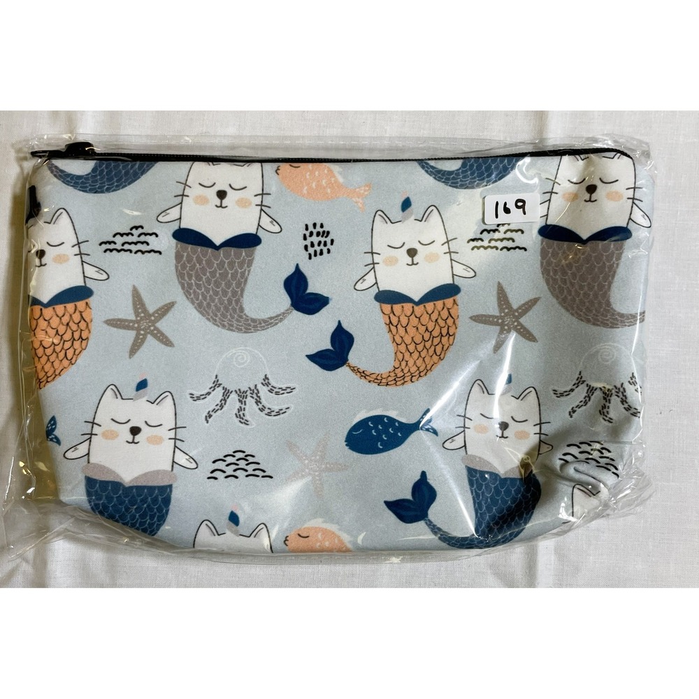 The Pouch Mercat Cosmetic Bag Womens OS Blue New Mermaid Cat Travel Pouch Zipper